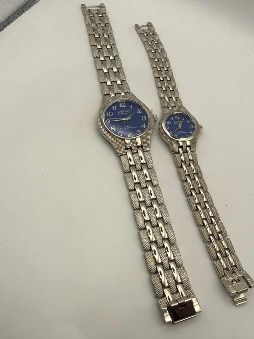 Geneva His & Hers Quartz Movement Watch Set Silver with Blue Dial (New Battery) - Picture 4 of 14